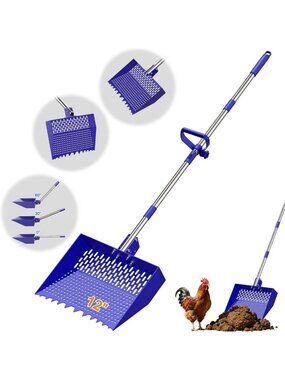 Adjustable 12-Inch Chicken Poop Scooper & Rake, 2-in-1 Coop Tool with 3 Angles